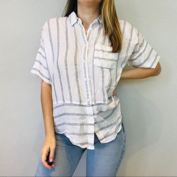 Athleta striped linen button down flowy top - Picture 2 of 8
